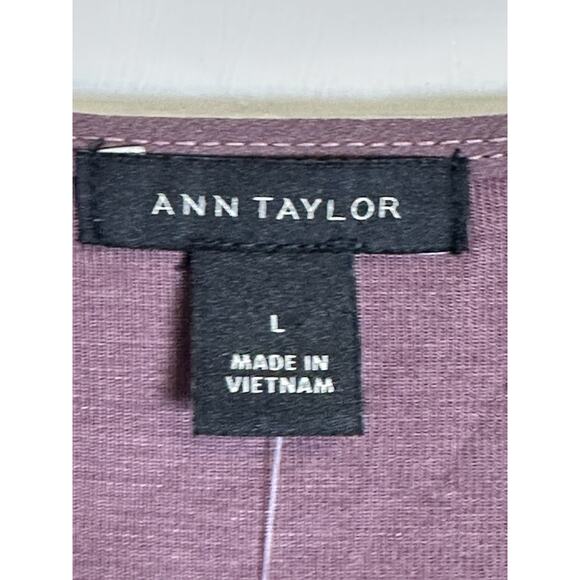 Ann Taylor Blouse Mixed Media Tunic Shirt Size Large LG Viscose Plum - Picture 2 of 10